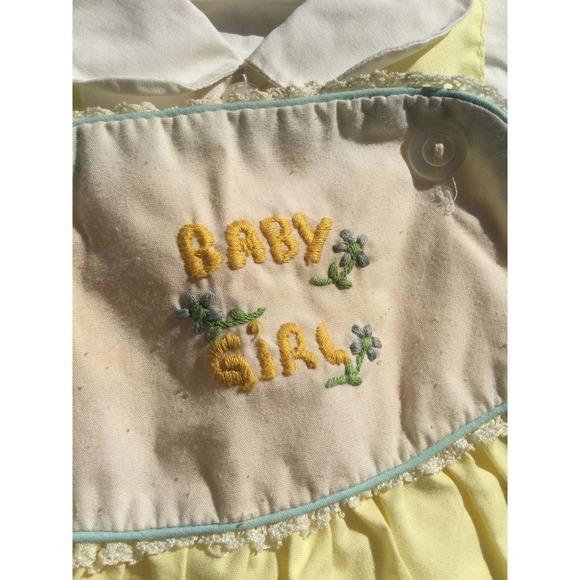 Vintage sweet talk baby girl romper size 18 mo month yellow white button overall - Picture 3 of 11